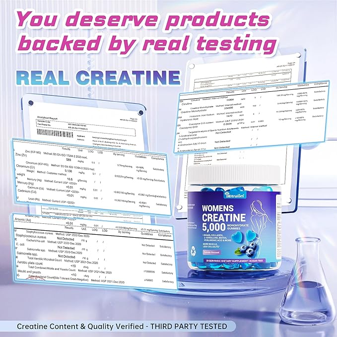 Creatine Gummies for Women 5000mg – Sugar Free Creatine Monohydrate Chews for Strength Lean Muscle &amp Recovery with Collagen &amp BCAA Pre Workout Supplement 90 Gummies
