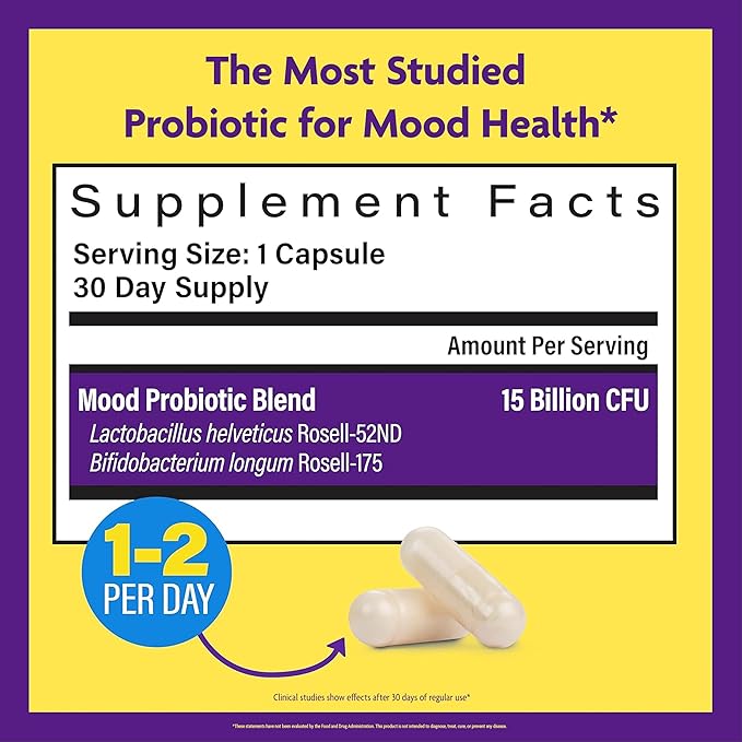 InnovixLabs Mood Probiotic for Women &amp Men Clinically Studied Digestive &amp Mood Support Supplement Lactobacillus helveticus Rosell-52ND &amp Bifidobacterium longum Rosell-175 60 Capsules (P