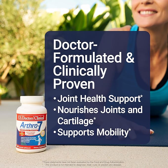 U.S. Doctors’ Clinical Arthro-7 - Clinically Proven Joint Support Complex with Turmeric Collagen Bromelain for Flexibility Mobility &amp Strong Cartilage - 180 Capsules(3 Bottles) - 45/90-Day Sup