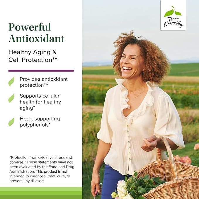 Terry Naturally Aronia Berry 300 - Antioxidant Supplement for Heart &amp Cellular Health - Vegan &amp Gluten-Free - 30 Capsules (30 Servings)