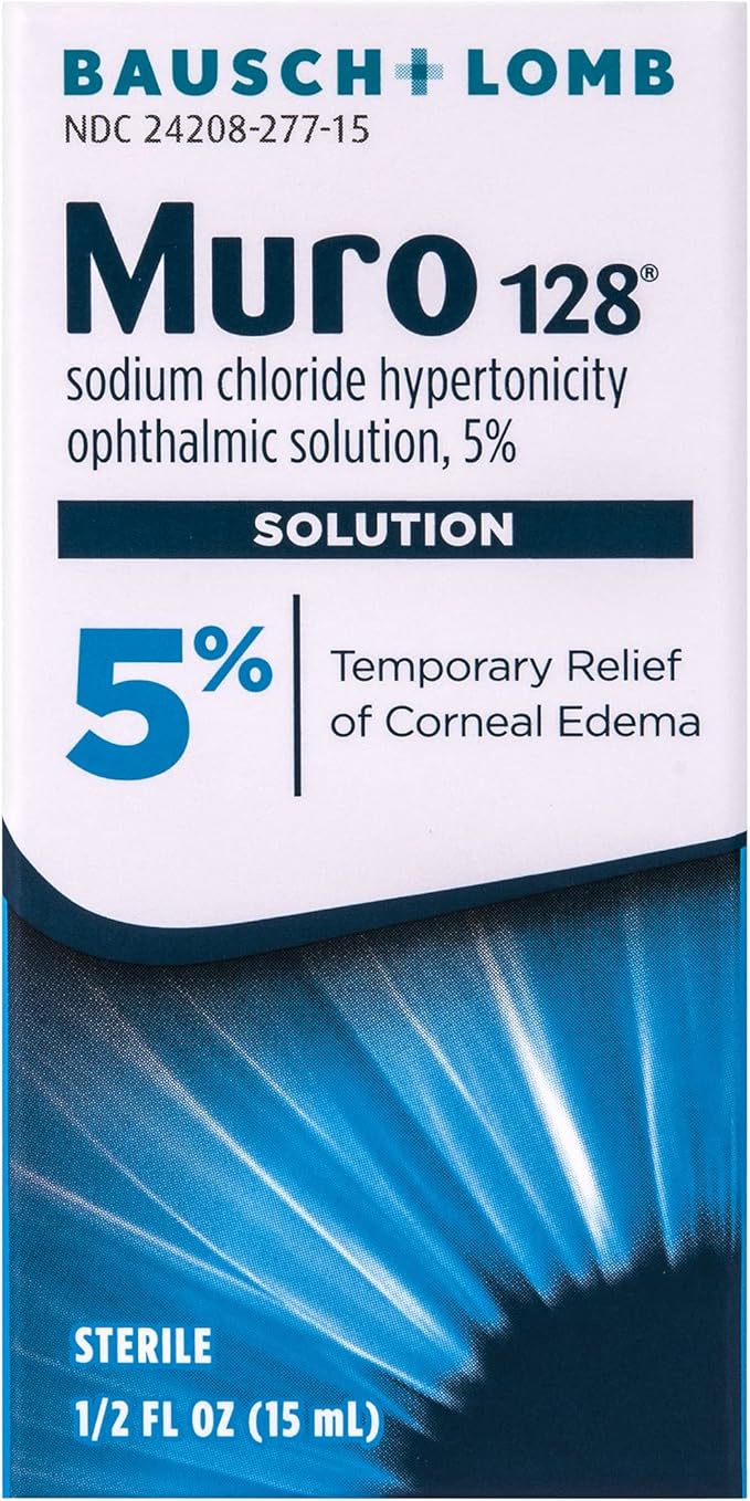 Muro 128 5% Sodium Chloride Hypertonicity Ophthalmic Solution from Bausch + Lomb 0.5 Fl Oz (15 mL) - 3 Pack