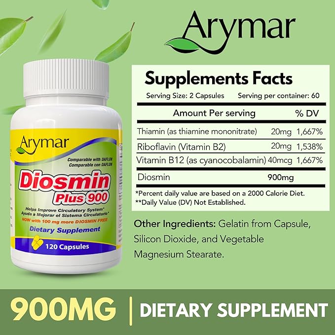 Arymar Diosmin Plus 900 Circulatory System Support (60 Capsules/Pack of 1) (120 Capsules)