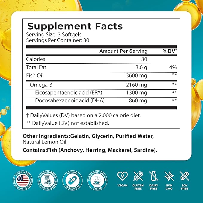PUREHEALTH RESEARCH Complete Omega 3 Fish Oil Softgels - Omega-3 Fatty Acid Supplements for Women &amp Men - EPA DHA Supplement for Hearth Brain &amp Vision Support - Non-GMO- 90 Soft Gels