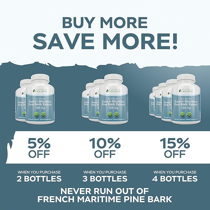 Purely Holistic Pine Bark Extract 350mg 180 Vegan Capsules 95% Proanthocyanidins - French Maritime Pine Bark Extract - Non GMO &amp Pesticide Free Antioxidant Supplement