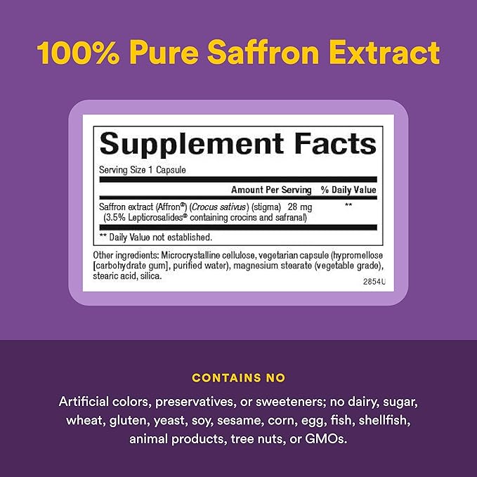Natural Factors 100% Pure Saffron Extract - Supports Restful Sleep &amp Calm Outlook - Natural Herbal Supplement for Relaxation Support - 30 Vegetarian Capsules (30 Servings)