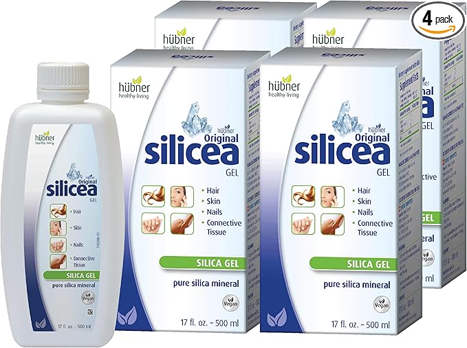 Hübner Original Silicea Gel 17 fl oz / 500 ml 4 Pack for Hair Skin Nails and Connective Tissue Pure Colloidal Silica Gel Formula No Additives or Preservatives