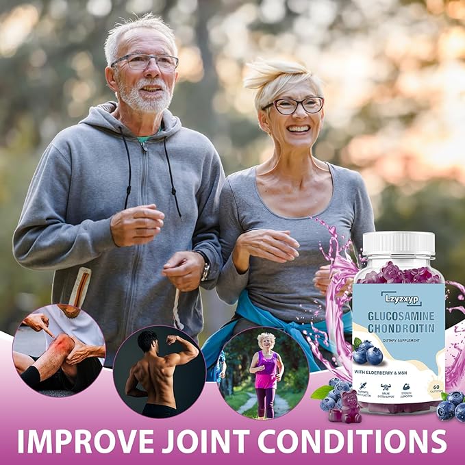 2Packs 3000mg Glucosamine Chondroitin Gummies with MSM &amp Elderberry - Extra Strength Antioxidant Immune Support Supplement Joint Health Flexibility for Adults Men &amp Women 120Cts (2)