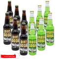Dirt and Grass Soda Variety Pack| 12 Pack of 2 Unique Flavors of Soda Pop with Real Cane Sugar | 12 oz Glass Bottles in a Mixed 12 Pack Sampler with Crazy Soda Pop Bottle Opener