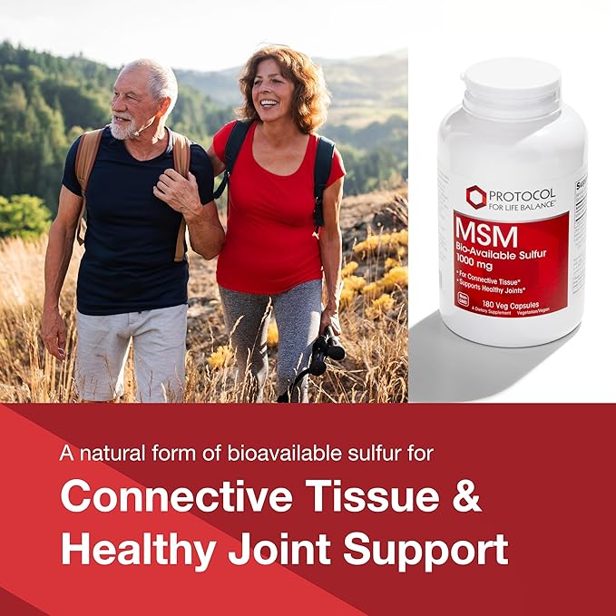 PROTOCOL FOR LIFE BALANCE MSM Bioavailable Sulfur - 1000mg - Supports Joint Health &amp Healthy Hair Skin &amp Nails* - Vegan &amp Non-GMO - 180 Veg Capsules