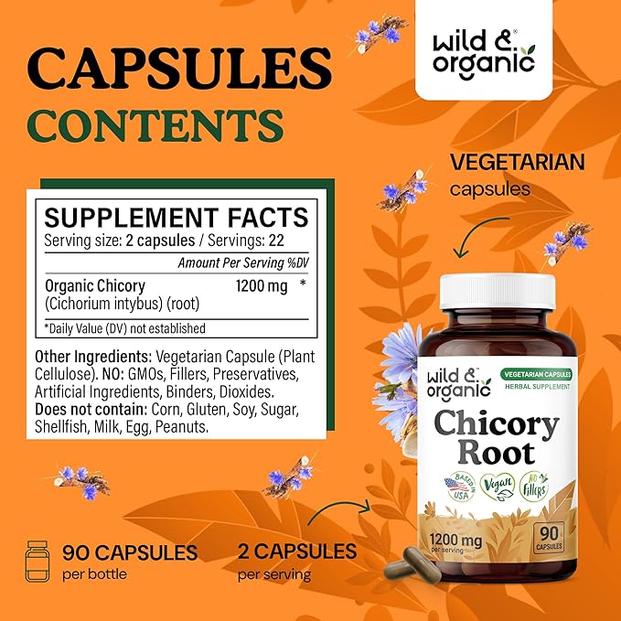 Wild &amp Organic Chicory Root 90 Capsules &amp Inulin 90 Capsules