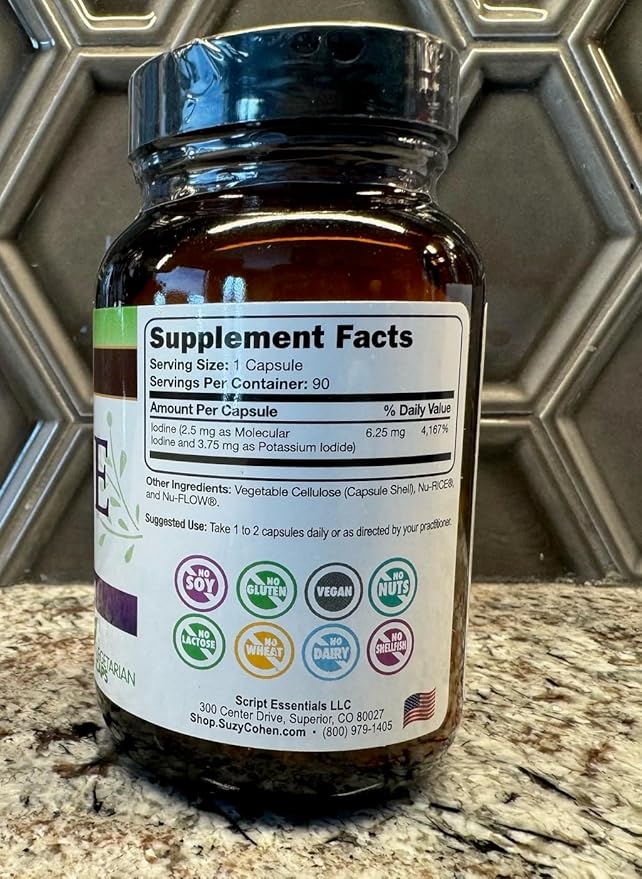 Suzy Cohen Iodine Complex Supplement - 6.25mg Iodine &amp Iodide Blend - 90 Vegetarian Capsules for Dietary Support