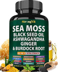 Sea Moss Black Seed Oil Ashwagandha Ginger Organic Sea Moss Capsules with Burdock Root Irish Seamoss Pills with Bladderwrack Turmeric Shilajit Multimineral Supplement USA (120 Capsules)