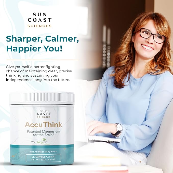 Sun Coast Science Sun Coast Sciences AccuThink - Patented Magnesium Brain - 2.64oz Memory Supplement Brain Health Sleep Mood Boost - Cognitive Support Supplement Magnesium Threonate Vitamin C