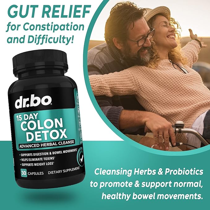 DR. BO Adrenal Support &amp Colon Cleanse Supplements - Adrenal Fatigue Supplement with Ashwagandha &amp L Tyrosine - 15 Day Intestinal Cleanse Pills for Bowel Movement Support &amp Gut Stomach Cle
