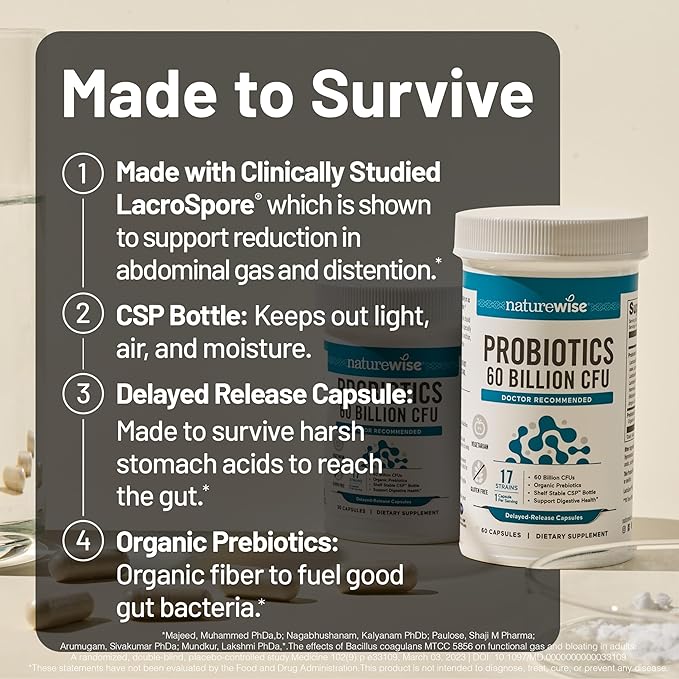 NatureWise [1 Digestive Enzymes + Probiotics &amp Prebiotics - 60 Capsules[30-Day Supply] + [1] Probiotics 60 Billion CFU + Organic Prebiotics - 30 Capsules[1-Month Supply]