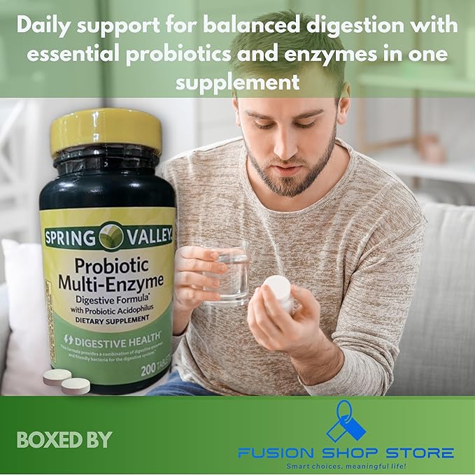 Probiotic Multi Enzymes- Digestive Formula 200ct Tablets with acidophilus for Gut Health (Pack of 1) Boxed By Fusion Shop Store