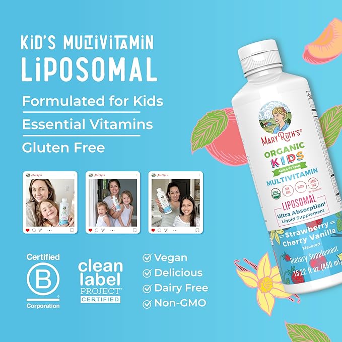 MaryRuth Organics Kids Multivitamin Liposomal | Vegan Sugar-Free Vitamins for Kids | Ages 4+ | 2 Month Supply | 15.22 Fl Oz