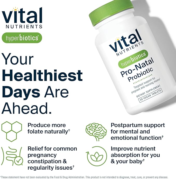 Hyperbiotics Vital Nutrients Pro-Natal Prenatal Probiotics for Women | Support for Occasional Nausea Bloating and Gas | Vegan Pregnancy Probiotic for Women | Gluten Dairy Soy Free | 30 Tablets