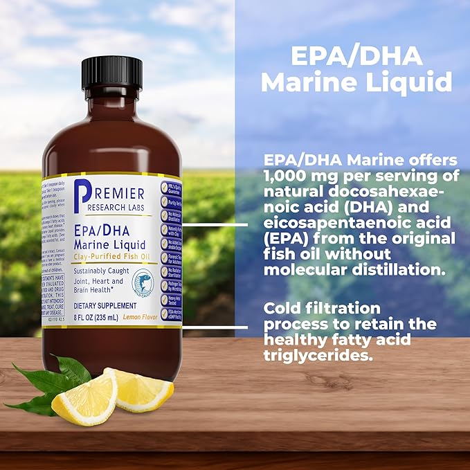 Premier Research Labs EPA/DHA Marine Liquid - Omega 3 Fish Oil Liquid Omega 3 Liquid Fish Oil Supplement for Adults Joint Heart &amp Brain Health Support - 8 Fl Oz Bottle