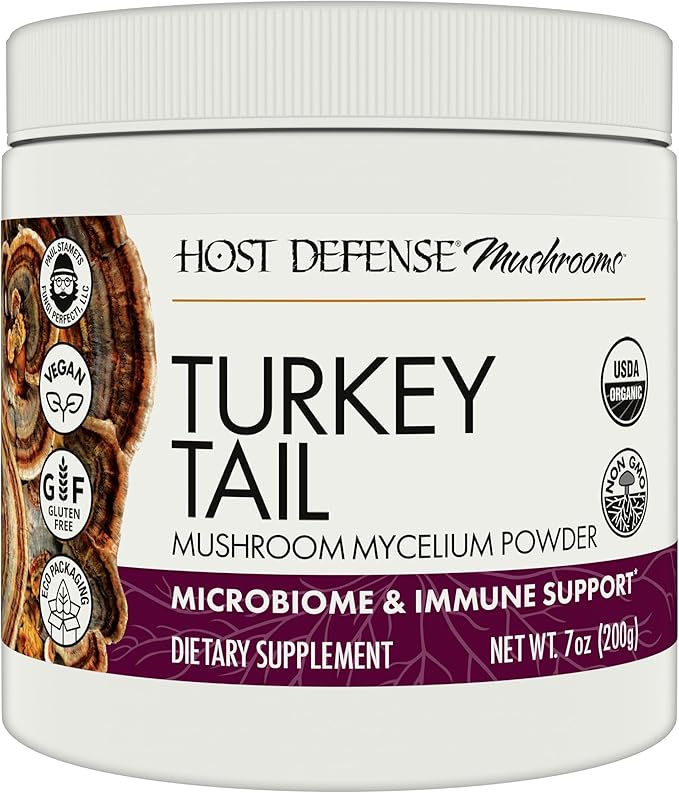 Host Defense Turkey Tail Mushroom Powder - Digestive Health &amp Immune Response Support Supplement - Mushroom Supplement for Gastrointestinal &amp Gut Microbiome Support - 7 oz (133 Servings)*