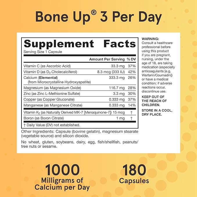 Jarrow Formulas BoneUp Three Per Day for Bone Density and Skeletal Nutrition Includes Vitamin D3 K2 (as MK-7) and Calcium 180 Capsules 60 Day Supply (Pack of 2)