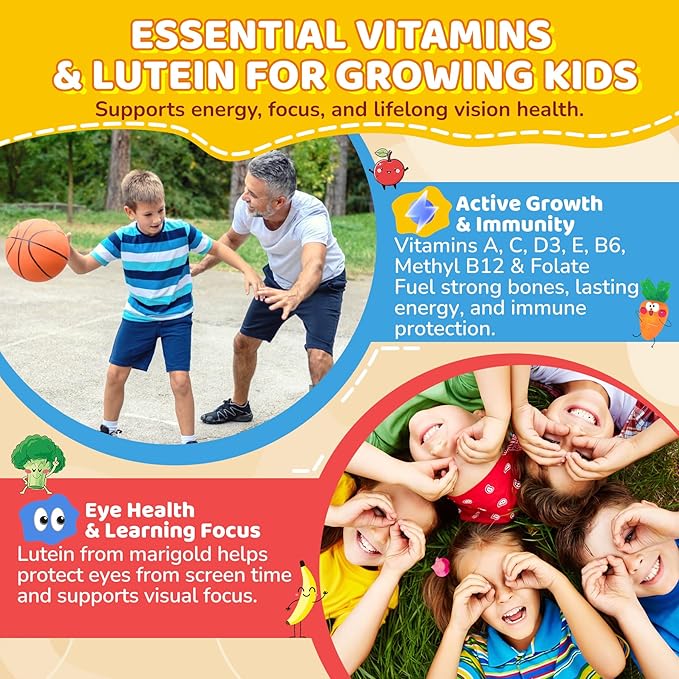 2Pack Kids Probiotic + Prebiotic Fiber Gummies 5G 12 Billion CFU Probiotic &amp Veggie Fruit Fiber w/ Organic Inulin Methyl B12 B6 D3 C Lutein for Children's Digestive &amp Gut Immune HealthSu
