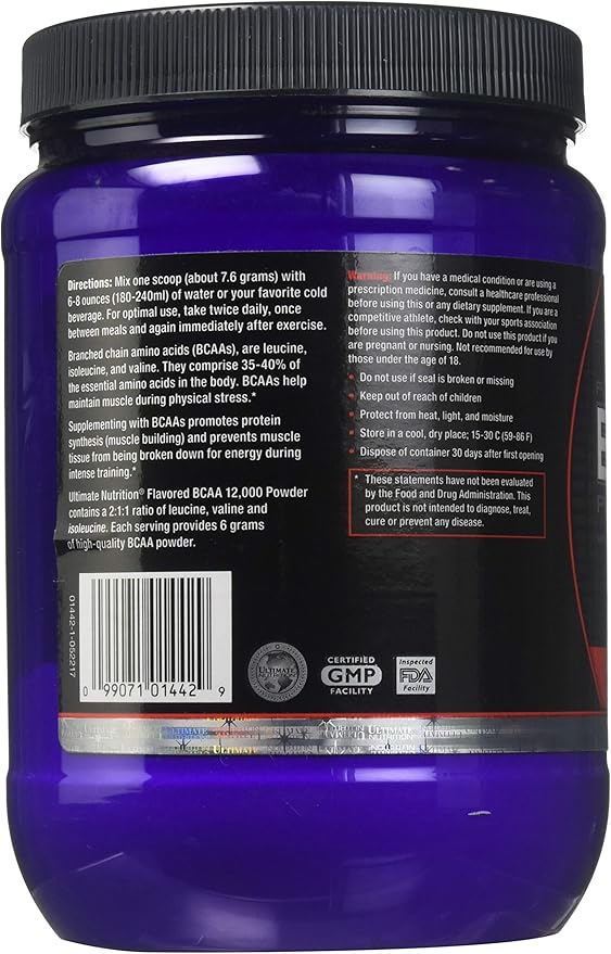 Ultimate Nutrition Flavored BCAA Powder 12000 Post Workout Recovery Drink 3g Leucine 1.5g Valine 1.5g Isoleucine Branch Chain Amino Acids Supplements for Muscle Recovery 30 Servings Fruit Punch