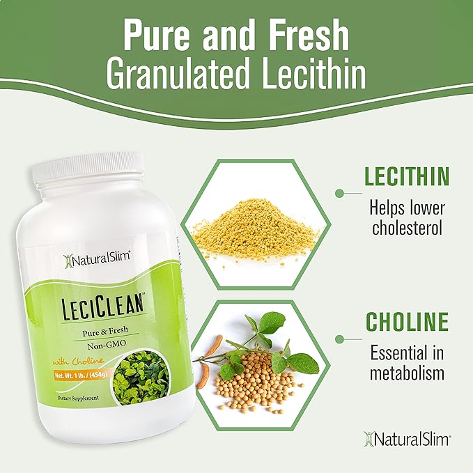 NaturalSlim Natural Soy Lecithin Granules with Choline Pure &amp Fresh Granulated Lecithin Supplement for Cleansing &amp Cognitive Support Non-GMO Food Grade 45 Servings1 lb (454 g)