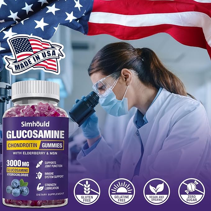 Simhould 2 Packs Glucosamine Chondroitin Gummies - 3000MG Extra Strength Joint Support Supplement with MSM &amp Elderberry Flexibility Antioxidant Immune Support Gummy for Adults Men &amp Women