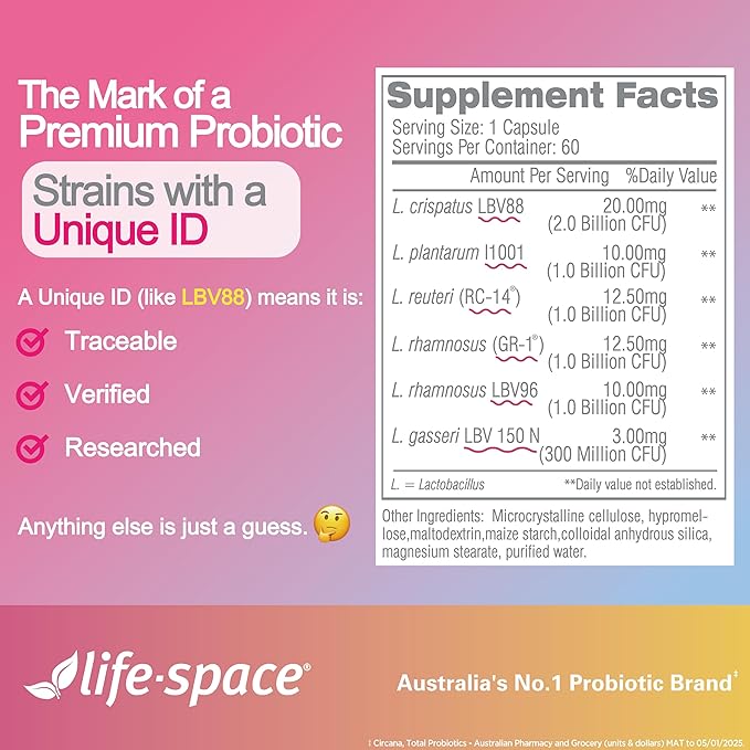 Life-Space Probiotic for Women 2 Month Serving Support Healthy Vaginal Microflora &amp Comfort Daily Supplement for Women pH Balance with Lactobacillus rhamnosus 6.3 Billion CFU &amp 6 Strains