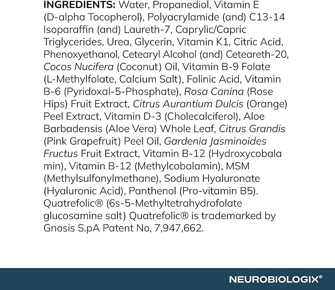 Neurobiologix Methylation Pro Topical for Men and Women Bioactive B Vitamin Cream with Methylfolate B6 B12 D3 &amp K1 Supports Cellular Energy Methylation &amp Nervous System Health 2 Oz 120