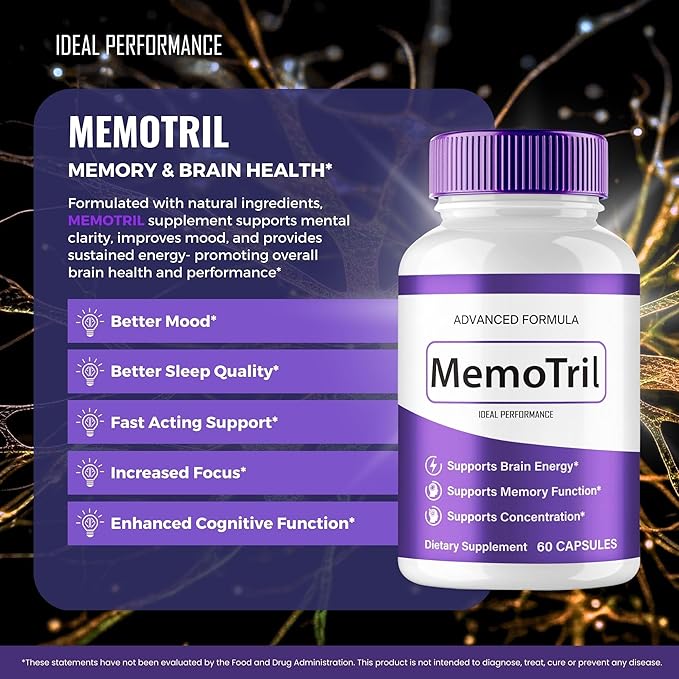 MemoTril Capsulas Memo Tril Memory Capsules Official Supplement for Brain Health Support - Maximum Strength Advanced Formula Nootropic Pills All Natural Memo Tril Capsules Reviews (5 Pack)
