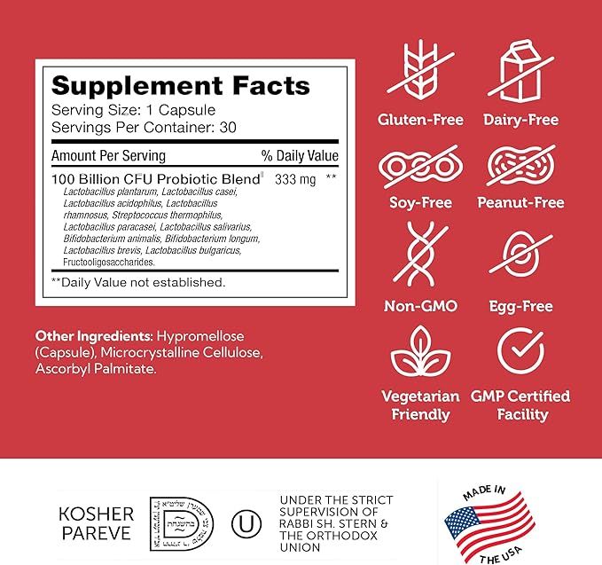 Zahler BioDophilus100-100 Billion Probiotic - 100 Billion CFU 11-Strain Gut Health Probiotic Supplement - Prebiotics/Probiotics for Digestive Health Probiotics for Women and Men. (30 Ct)