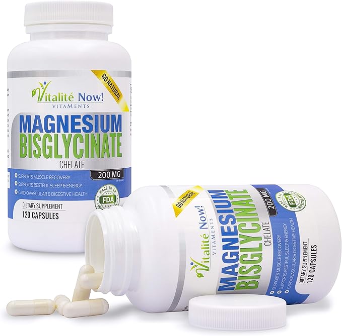 Magnesium Bisglycinate 200mg - 100% Chelated Capsules for Superior Absorption - Gentle Formula No Laxative Effect - Sleep Energy Cramps Muscle Support - Fully Reacted &amp Buffered