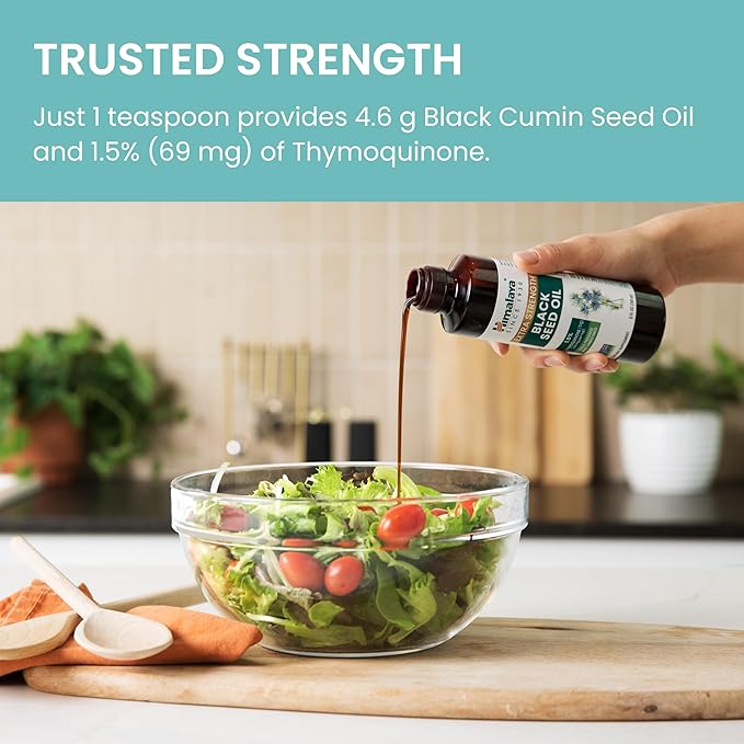 Himalaya Extra Strength Black Seed Oil Cold-Pressed &amp Unrefined 1.5% Thymoquinone (69 mg per TSP) 8 oz