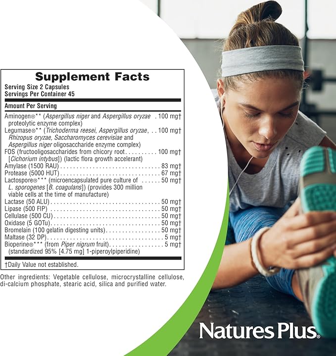 NaturesPlus Acti-Zyme - 90 Capsules - Digestive Enzyme Support Supplement with Probiotics - Promotes Gut Health &amp Digestion - Gluten Free Vegetarian - 45 Servings