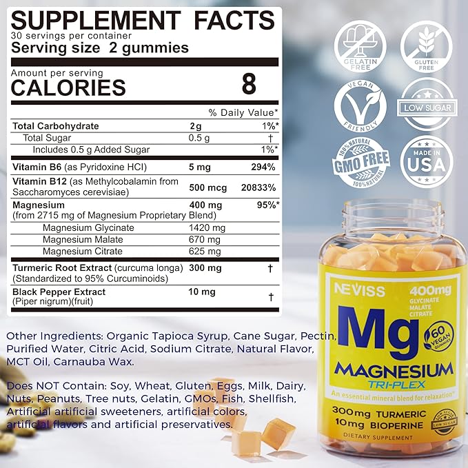 Vegan Omega 3 Gummies 1000mg + Magnesium Supplement Complex 400mg