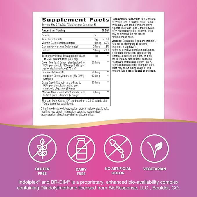 Nature's Way Protective Breast Formula Supports Balanced Estrogen Metabolism* Supports Premenstrual Breast Comfort* with BR-DIM Turmeric Extract and Vitamin D3 60 Tablets (Packaging May Vary)