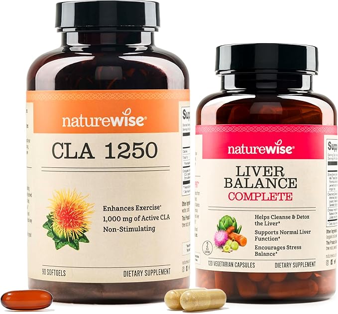 NatureWise [1] CLA 1250 - CLA Supplement Non-Stimulating Non-GMO - 90 Softgels[30-Day Supply] + [1] Liver Balance - Milk Thistle Dandelion Turmeric - 120 Capsules[60-Day Supply]