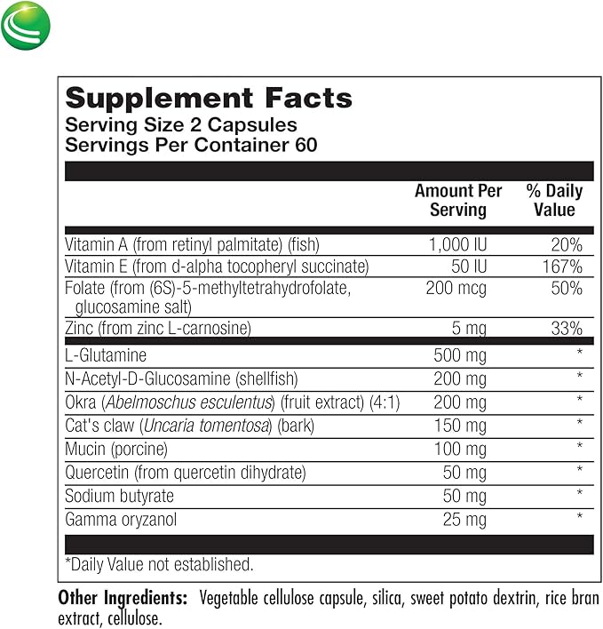 Nutra Biogenesis Intestinal Repair Capsules - Herbal Gut Health Supplement for Women &amp Men with Sodium Butyrate Daily - 120 Capsules