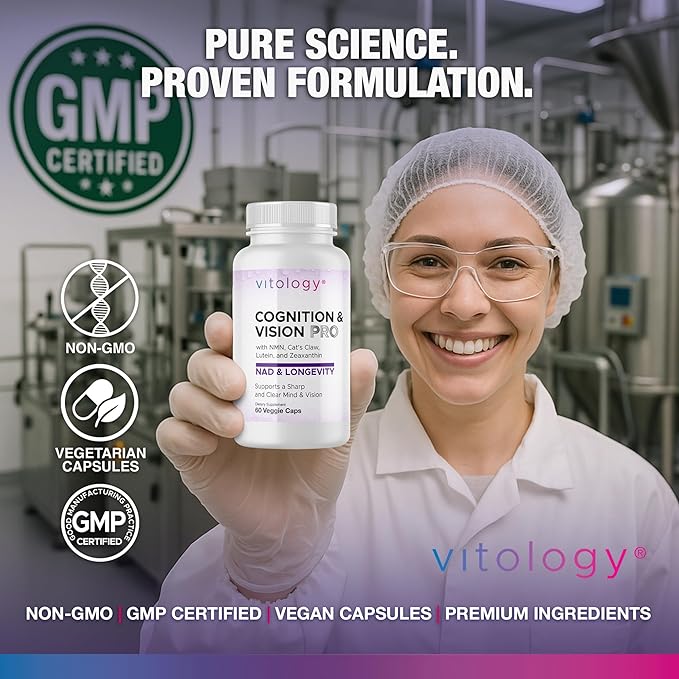 NAD &amp Longevity: Cognition &amp Vision PRO – NMN + NR + PQQ + Lion’s Mane + Lutein + Zeaxanthin – Supports Healthy Cognitive &amp Visual Function – 60 Veggie Capsules