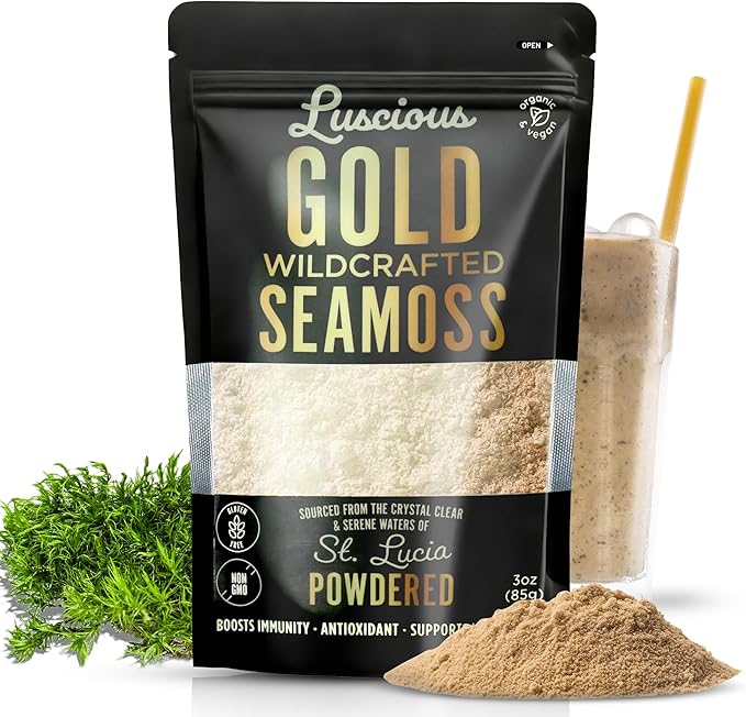 Luscious Sea Moss Powder Gold -3 Pack of 3 Oz – 100% Organic St. Lucia Sea Moss | Wildcrafted Superfood for Gut Health Immune Support Vegan Gluten-Free | Makes 120+ Fl Ounces of Gel