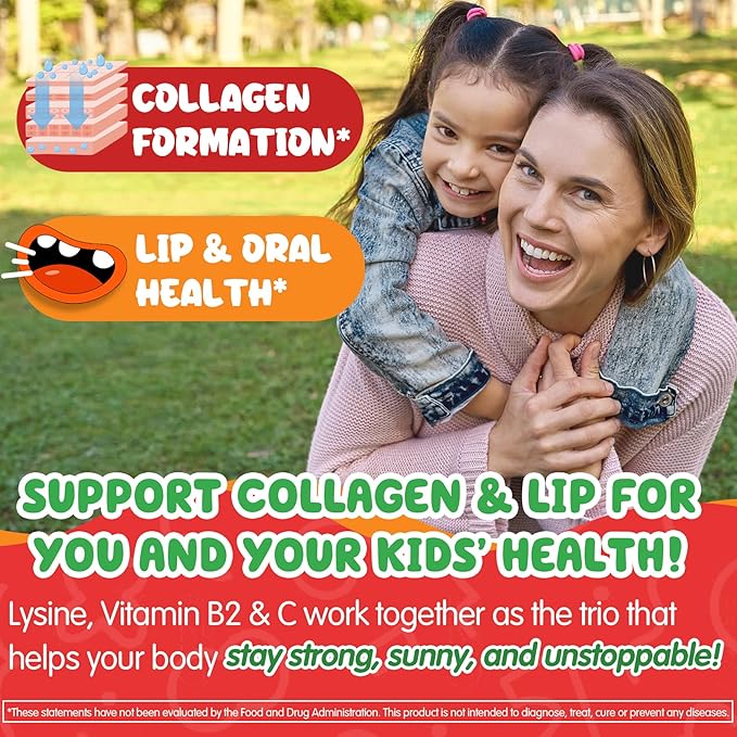 L-Lysine Gummies 500/1000mg with Algae Omega 3 Vitamin B2 D3 K2 C for Kids 9+ Teen &amp Adult Lysine Supplement Support Immune Lip &amp Oral Collagen Production Brain Bone Health Sugar Fr