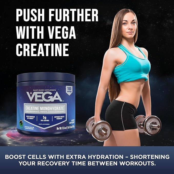 Vega Micronized Creatine Monohydrate Powder Unflavored – 5g Pure Vegan Creatine for Men &amp Women Strength Performance &amp Muscle Growth 100 Servings (17.6 oz)