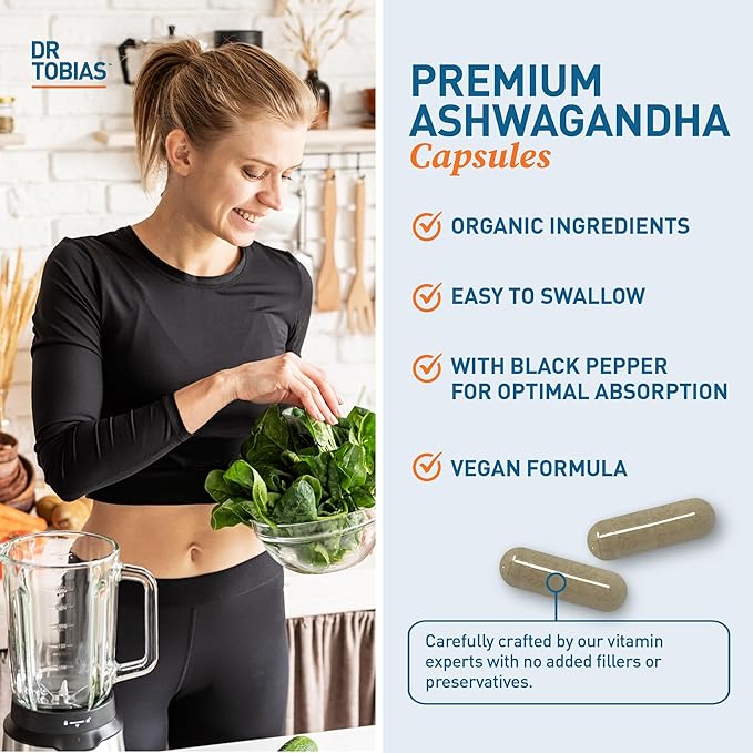 Dr. Tobias Vegan Omega 3 Algae Oil and Ashwagandha Capsules Supports Resilience Immune Health and Overall Wellness Non-GMO Vegan