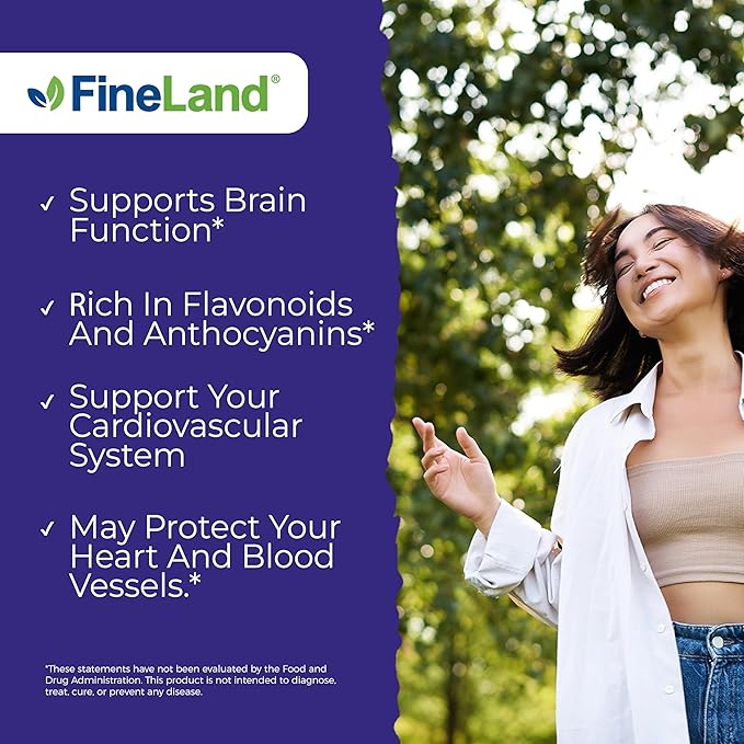 FineLand Wild Blueberry Extract Rich in Flavonoids &amp Anthocyanins Antioxidant Support for Brain &amp Heart Health 4-Month Supply 120 Vegan Capsules Non-GMO Made in USA