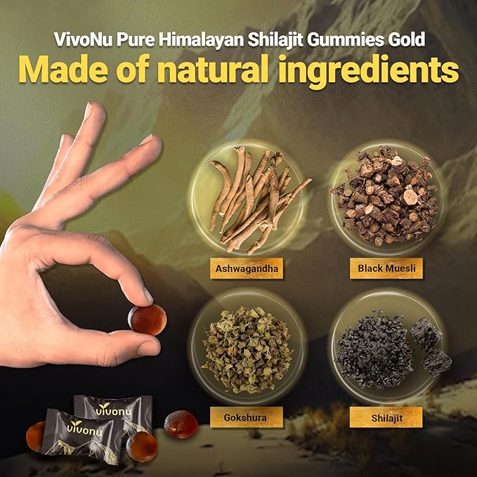 Shilajit Gummies with Ashwagandha &amp Gokshura | 85+ Trace Minerals &amp Fulvic Acid | Organic Non-GMO Micronutrient Supplement for Men &amp Women | 100% Pure &amp Natural(3000mg / 3 Bag)