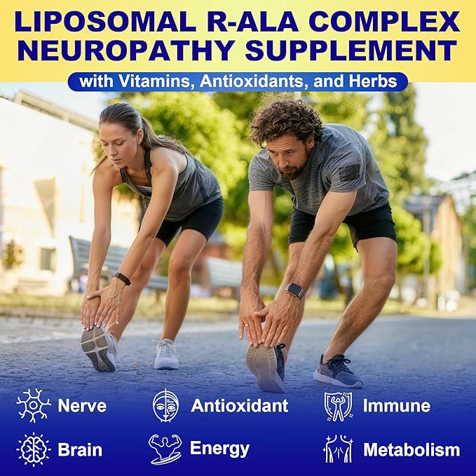 R Alpha Lipoic Acid 1400mg Neuropathy Supplements 28-in-1 Stabilized ALA Supplements with L-Carnitine NAC &amp Benfotiamine R-ALA Supplement Antioxidant for Nerve Brain Energy丨Vegan 240 Capsule