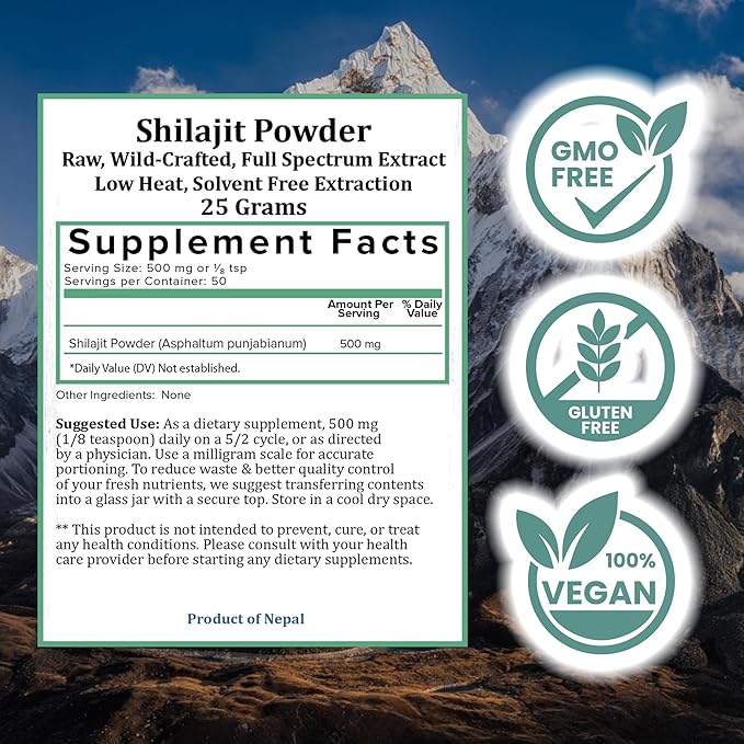Holistic Bin Raw Himalayan Shilajit Powder - Shilajit Extract (Asphaltum Punjabianum) - No Fillers Rich in Fulvic Acid &amp Trace Minerals - Premium Supplement for Energy &amp Wellness - 25 Serving