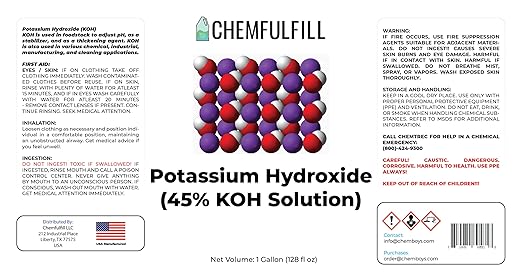 Chemfulfill Potassium Hydroxide 45% – (KOH 45%) (Half-Gallon (64 fl oz))